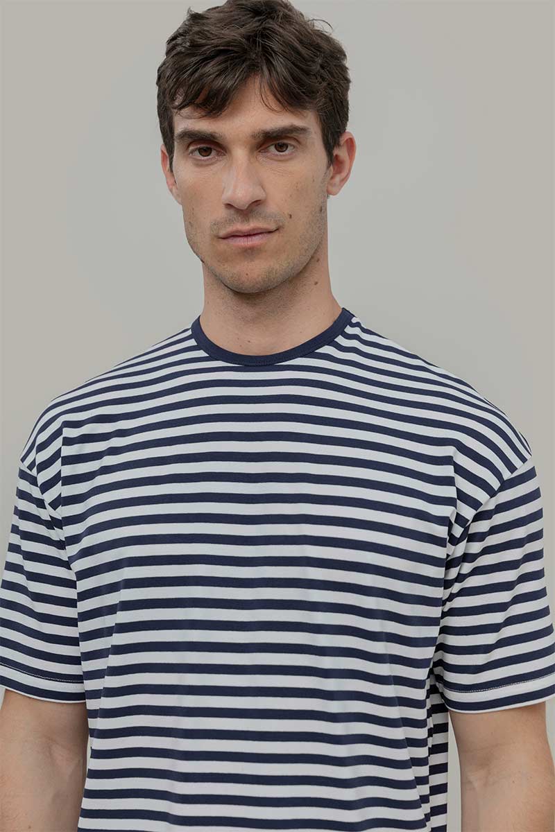 T-shirt a Righe Uomo Viscosa Tancredi - Maglietta a Righe Bianche e Blu