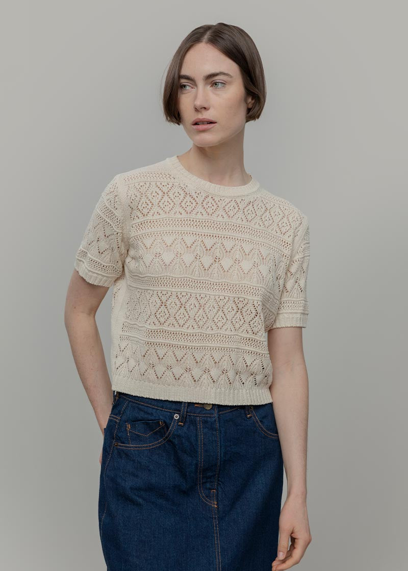 T-shirt in Maglia Traforata Cotone Donna Neda  - Rifò Lab Moda circolare made in Italy