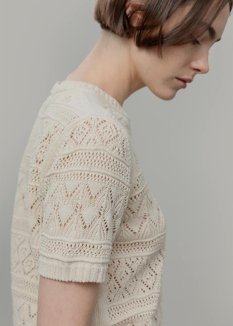 T-shirt in Maglia Traforata Cotone Donna Neda  - Rifò Lab Moda circolare made in Italy