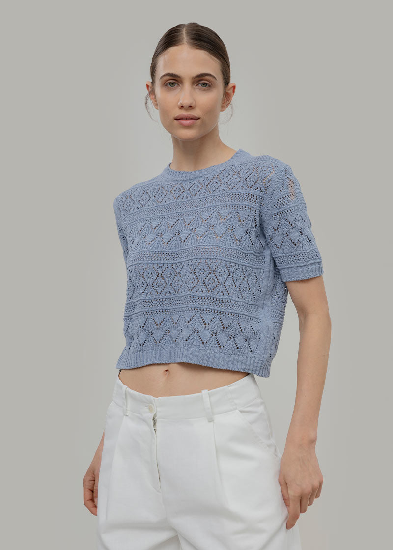 T-shirt in Maglia Traforata Cotone Donna Neda  - Rifò Lab Moda circolare made in Italy