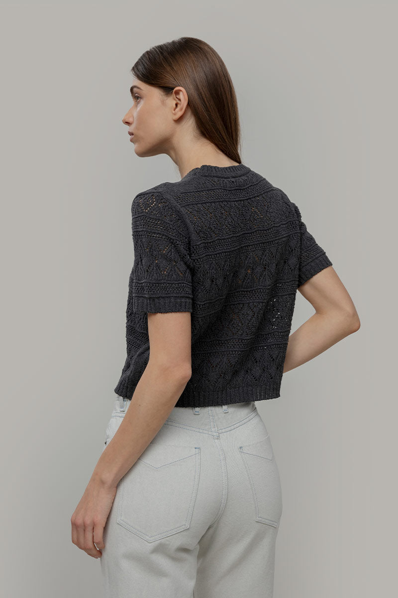 T-shirt in Maglia Traforata Cotone Donna Neda  - Rifò Lab Moda circolare made in Italy