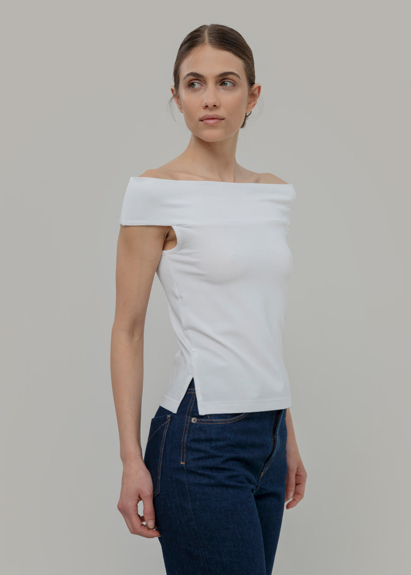 Top Spalle Scoperte Donna Viscosa Bianco Rosalia - Rifò Lab Moda circolare made in Italy