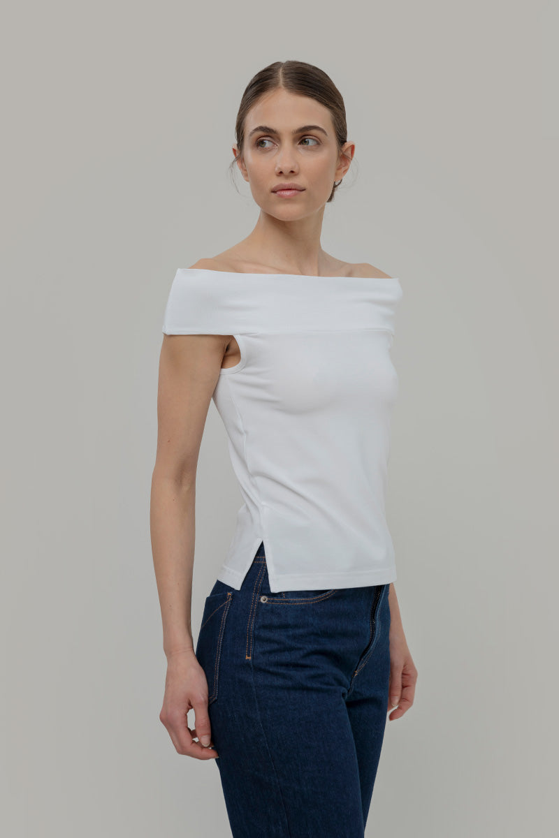 Top Spalle Scoperte Donna Viscosa Bianco Rosalia - Rifò Lab Moda circolare made in Italy