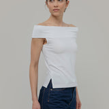 Top Spalle Scoperte Donna Viscosa Bianco Rosalia - Rifò Lab Moda circolare made in Italy