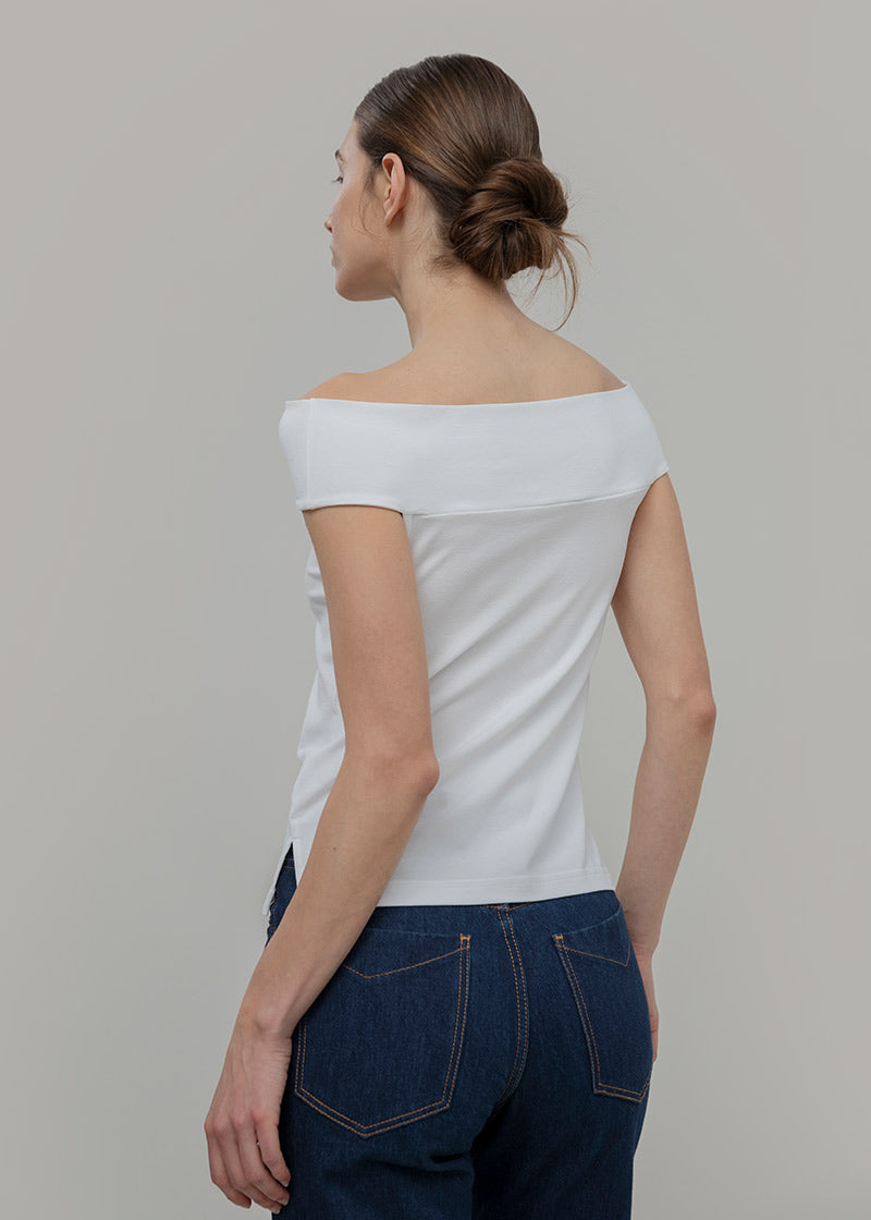 Top Spalle Scoperte Donna Viscosa Bianco Rosalia - Rifò Lab Moda circolare made in Italy