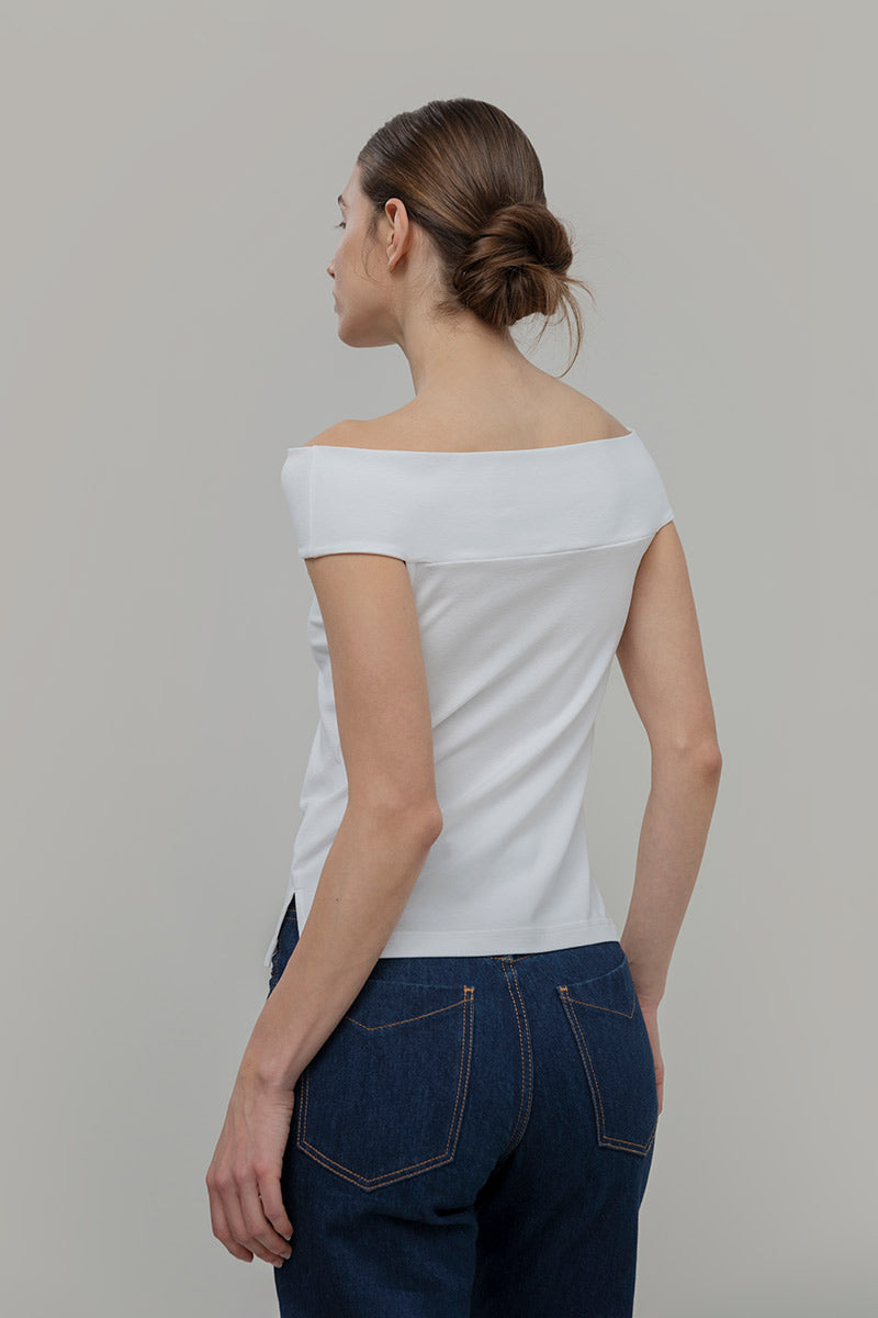 Top Spalle Scoperte Donna Viscosa Bianco Rosalia - Rifò Lab Moda circolare made in Italy