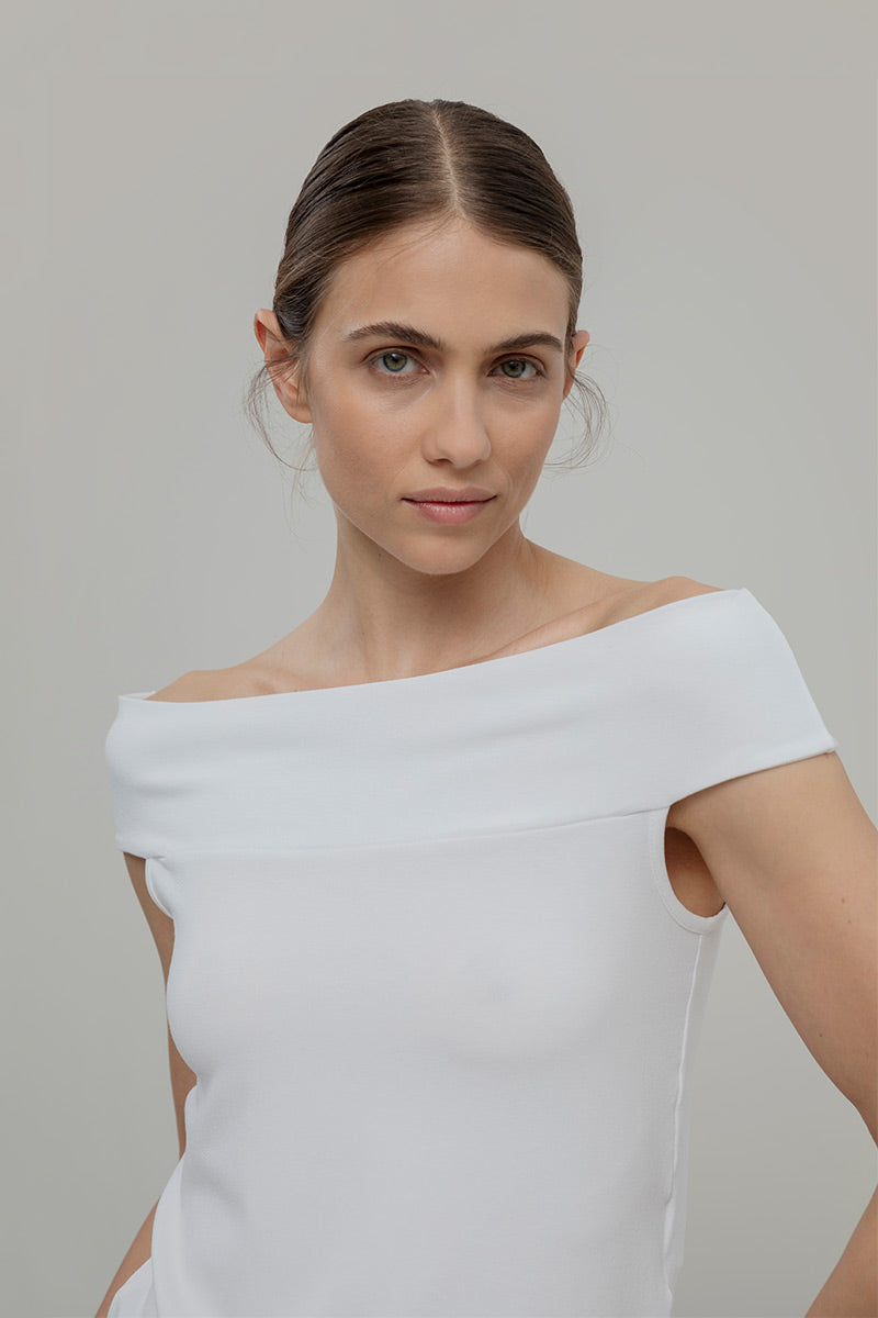 Top Spalle Scoperte Donna Viscosa Bianco Rosalia - Rifò Lab Moda circolare made in Italy