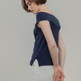 Top Spalle Scoperte Scollo Bardot Viscosa Blu Rosalia - Rifò Lab Moda circolare made in Italy