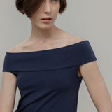 Top Spalle Scoperte Scollo Bardot Viscosa Blu Rosalia - Rifò Lab Moda circolare made in Italy