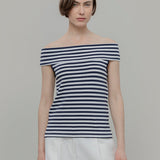 Top Spalle Scoperte Donna Viscosa a Righe con Scollo alla Bardot Rosalia - Rifò Lab Moda circolare made in Italy