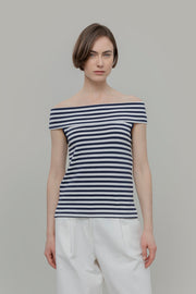 Top Spalle Scoperte Donna Viscosa a Righe con Scollo alla Bardot Rosalia - Rifò Lab Moda circolare made in Italy