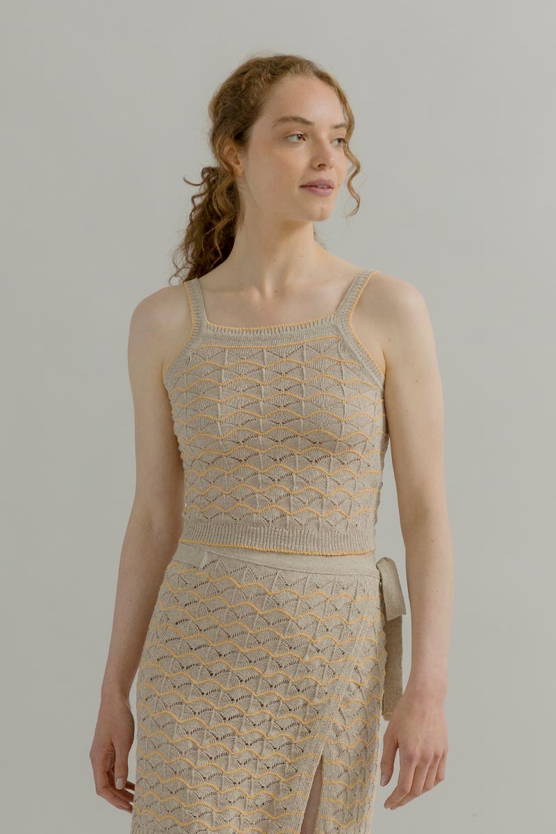 Tank Top Donna Cotone in Maglia Biege Perla - Rifò