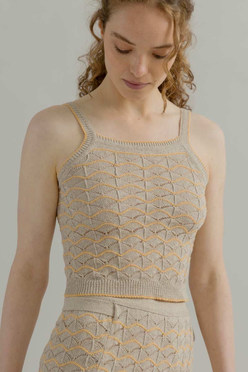 Tank Top Donna Cotone in Maglia Biege Perla - Rifò