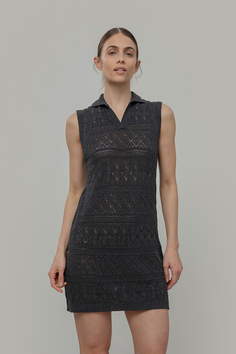 Women Recycled Cotton Summer Knit Dress Grey - Rifò
